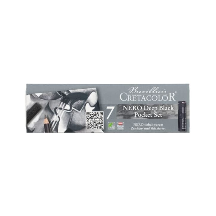 3595143 Cretacolor Pocket sett Nero Deep Black 7 deler. 40008. Nero.JPG